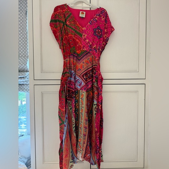 Farm Rio Colorful Floral Bandana Beaded Belt Waist Midi Dress size S - Picture 5 of 10